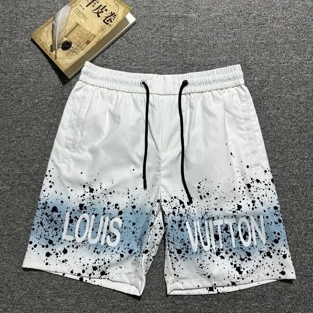 Louis Vuitton Splatter Print Shorts White with Blue Gradient and Black Splatter
