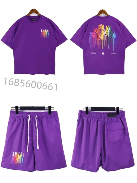 Amiri T-Shirt and Shorts Set Rainbow Logo Print