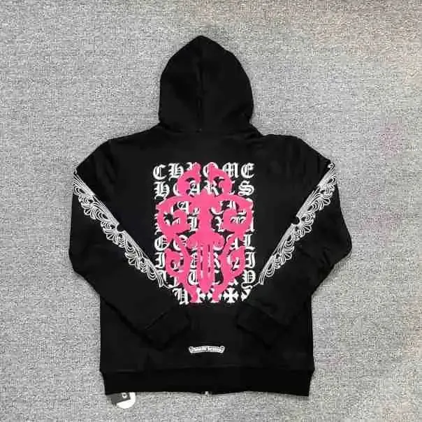 Chrome Hearts Zip-Up Hoodie Gothic Logo Print