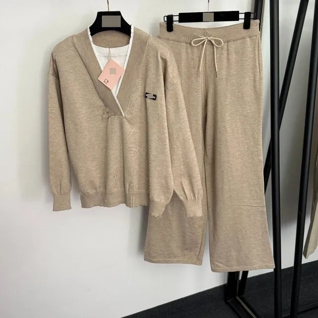 Knit Set V-Neck Cardigan and Wide-Leg Joggers