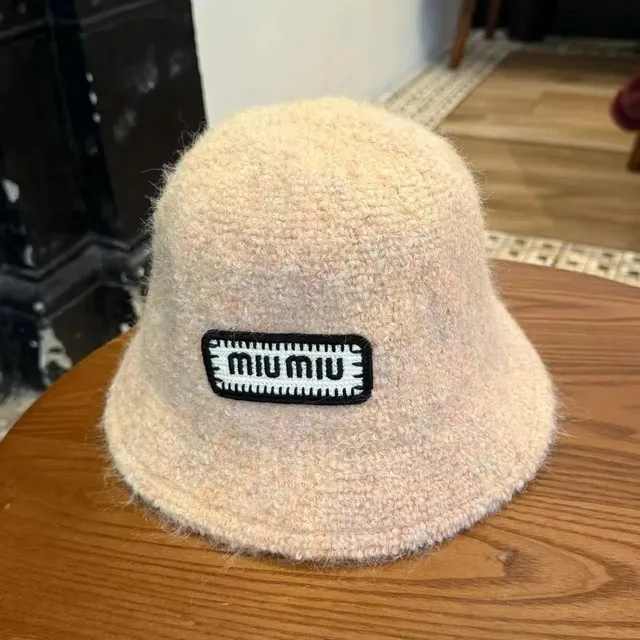 Miu Miu Bucket Hat Fuzzy Wool with Logo Patch