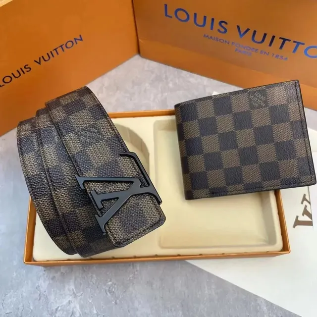 Louis Vuitton Damier Ebene Belt and Wallet Set Checkered Monogram