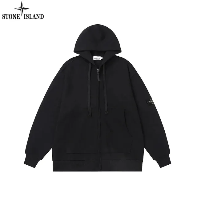 Stone Island Zip-Up Hoodie Solid Black