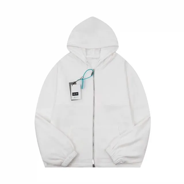 Dior Zip-Up Hoodie Solid White