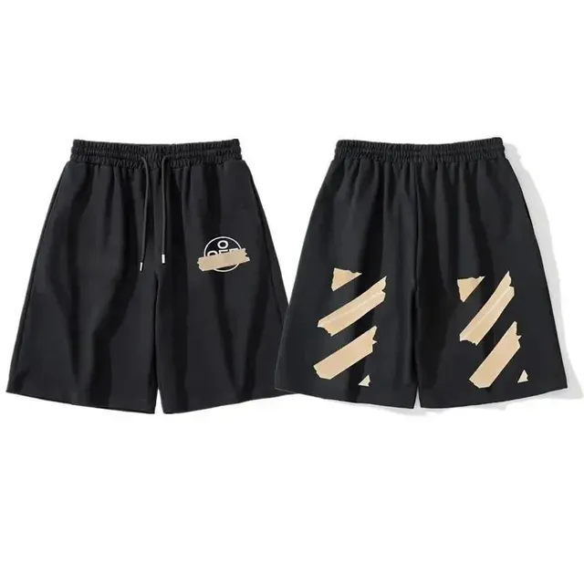 Off-White Tape Shorts Black with Beige Tape