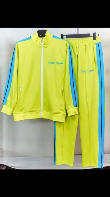 Palm Angels Track Suit Neon Yellow with Blue Stripes
