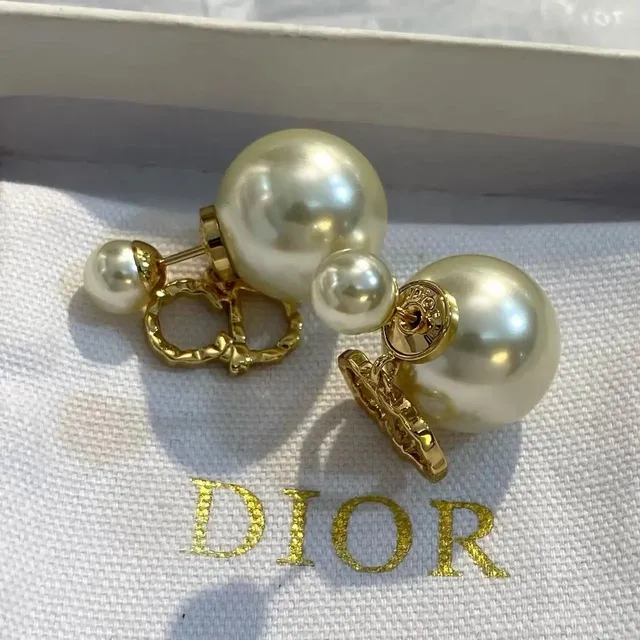 Dior J'adior Pearl Earrings Double Pearl with Gold-tone CD Motif