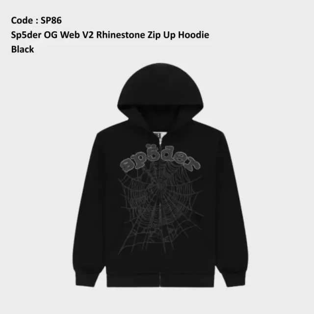 Sp5der OG Web V2 Rhinestone Zip Up Hoodie Rhinestone Spiderweb