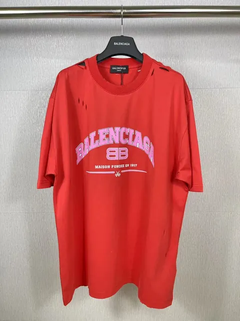 Balenciaga Distressed Logo Tee Pink Arch Logo