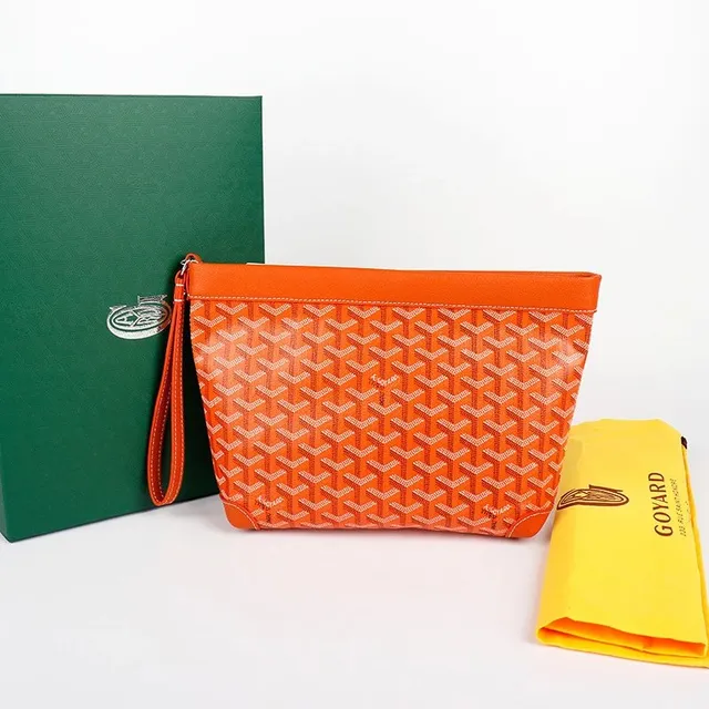 Goyard Saint Louis Pouch Orange with White Chevron