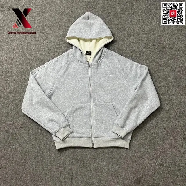 Zip-Up Hoodie Heather Grey with Cream Lining