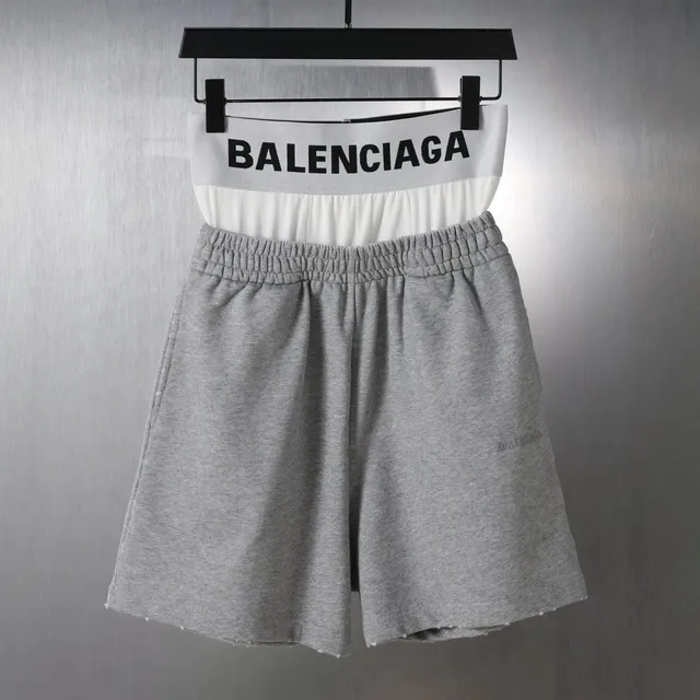 Balenciaga Logo Waistband Shorts Grey Heather with White Band
