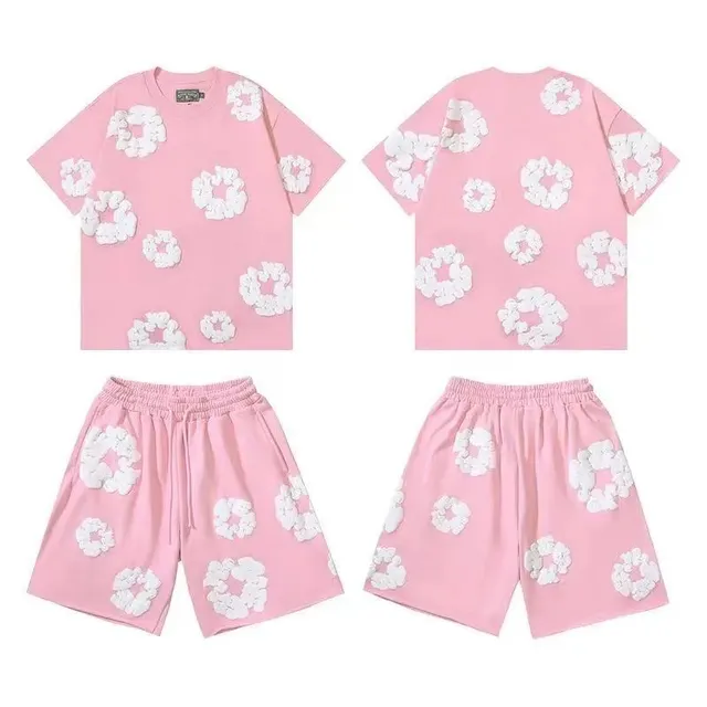 Denim Tears Floral Appliqué Set Pink with White 3D Floral