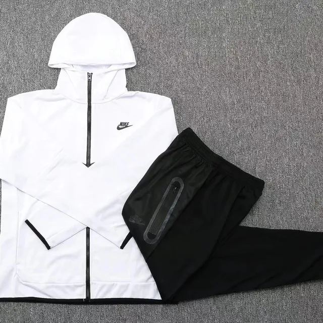 Nike Tech Fleece Hooded Jacket and Joggers White/Black