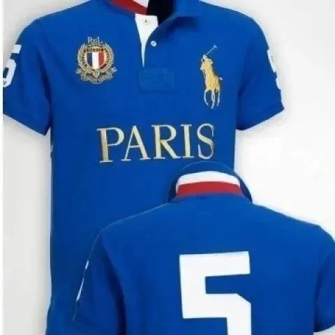 Polo Ralph Lauren polo shirt blue with 'PARIS' text, Polo pony, and number 5 on back