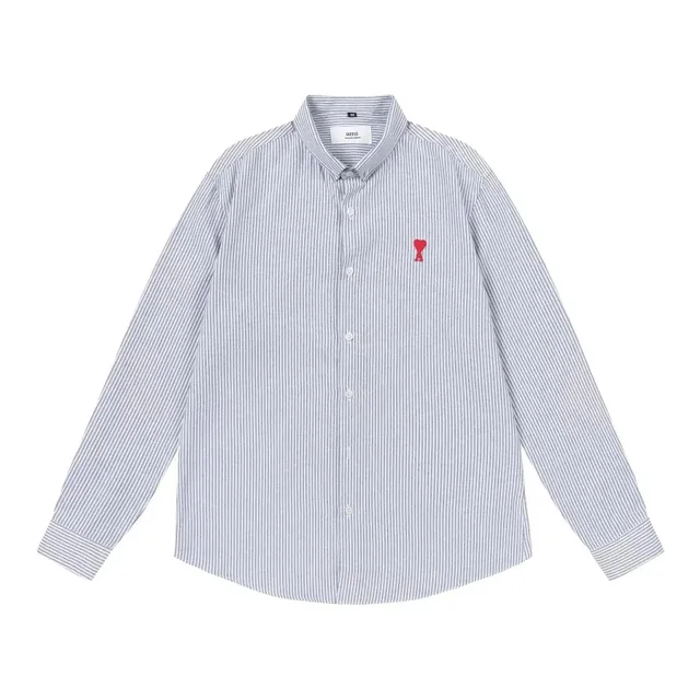 AMI Paris Button-Up Shirt Striped with Red Heart Logo