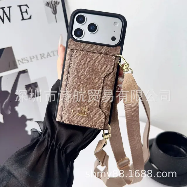 Coach Phone Wallet Strap Case Signature Canvas with Gold Hardware