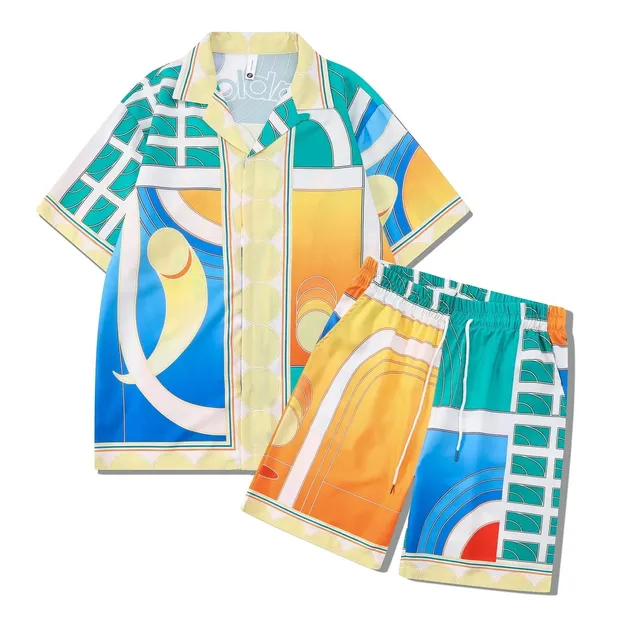 Adidas Printed Camp Collar Set Abstract Geometric Print