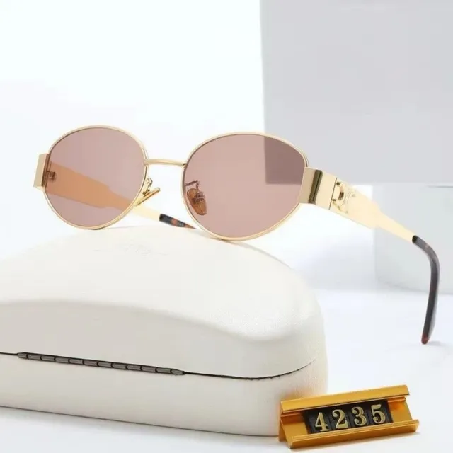 Chrome Hearts Oval Sunglasses Gold Frame Pink Lens