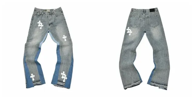 Chrome Hearts Cross Patch Jeans Distressed Cross Embroidery