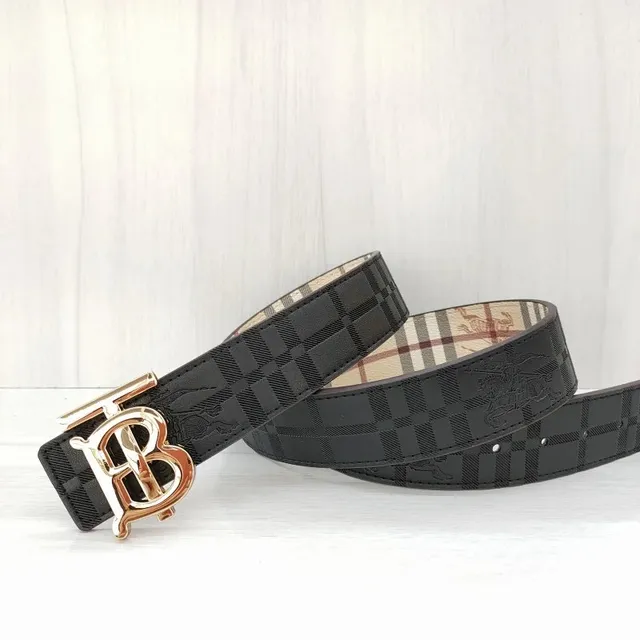 Burberry Monogram Check Belt TB Logo Buckle
