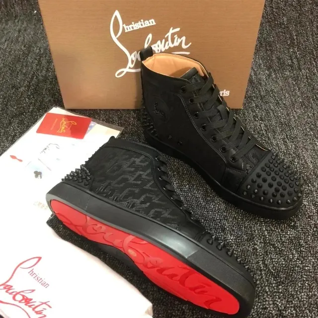 Christian Louboutin Louis Spikes High-Top Black Monogram with Red Sole