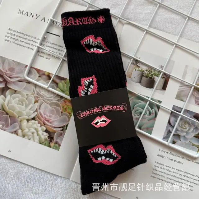 Chrome Hearts Lips Socks Pink Lips Print
