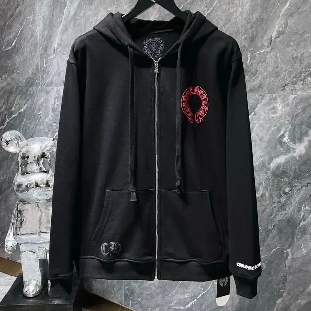 Chrome Hearts Zip-Up Hoodie Red Cross Logo