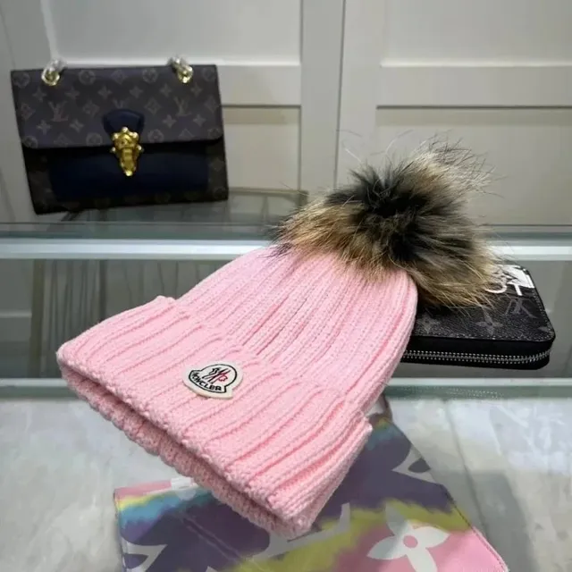 Moncler Ribbed Beanie with Fur Pom-Pom