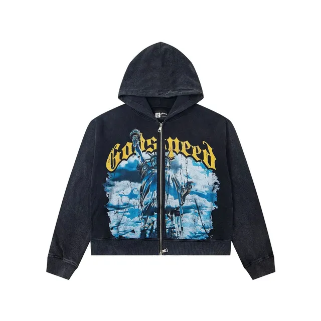 Godspeed Zip-Up Hoodie Statue of Liberty Graphic