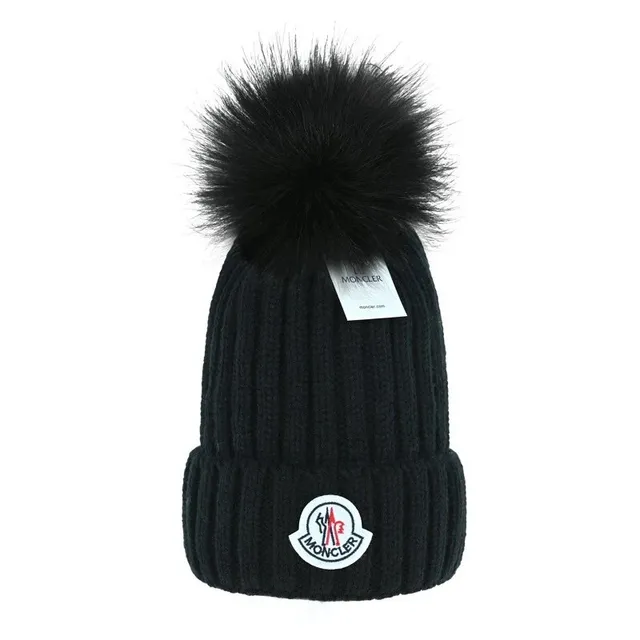 Moncler Pom-Pom Beanie Ribbed Knit with Logo Patch