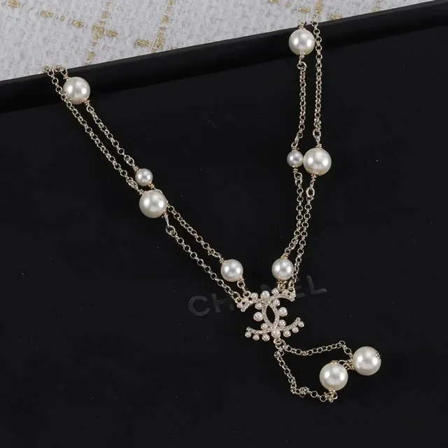Chanel Pearl Chain Necklace CC Logo with Cultured Pearls