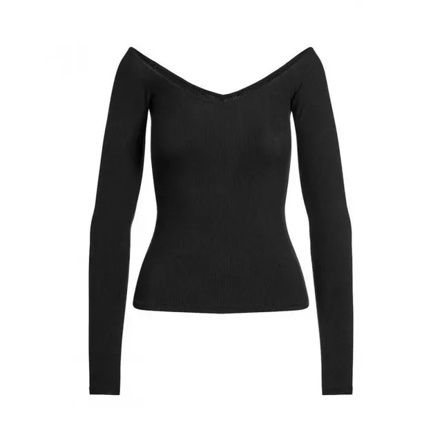 Off-Shoulder Ribbed Top Solid Black