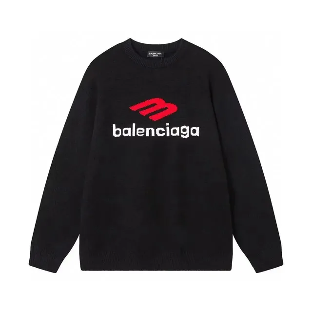 Balenciaga Logo Knit Sweater Red and White Logo