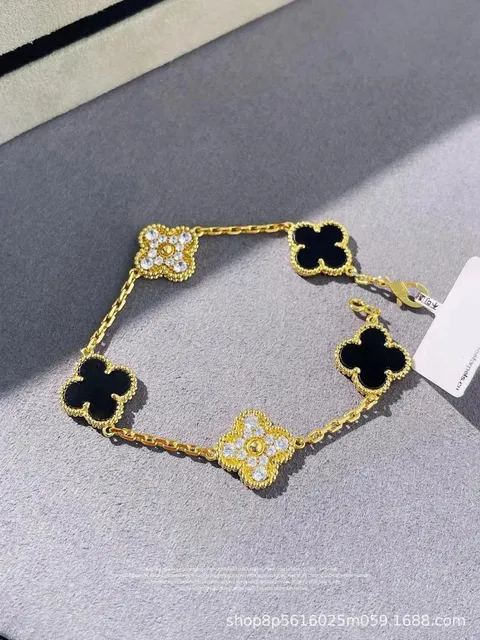 Van Cleef & Arpels Alhambra Bracelet Five Motifs with Onyx and Diamonds