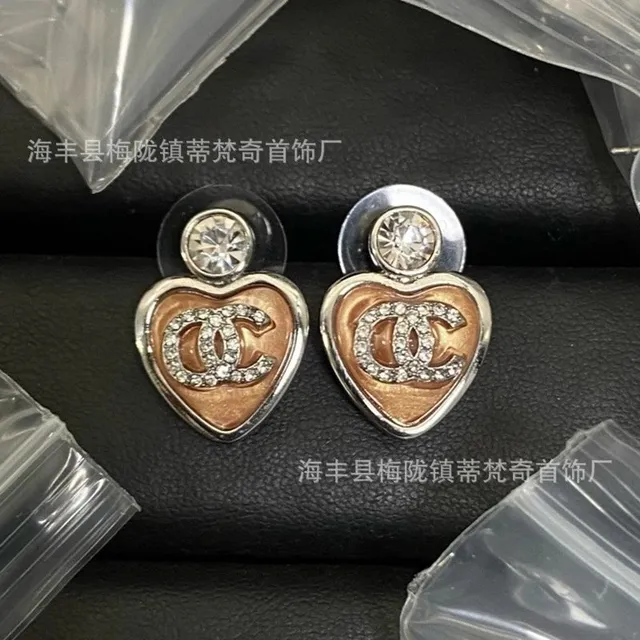 Chanel Heart Earrings CC Logo with Crystals