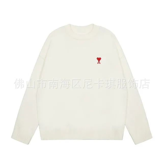 AMI Paris Cotton Knit Sweater Red Heart Logo