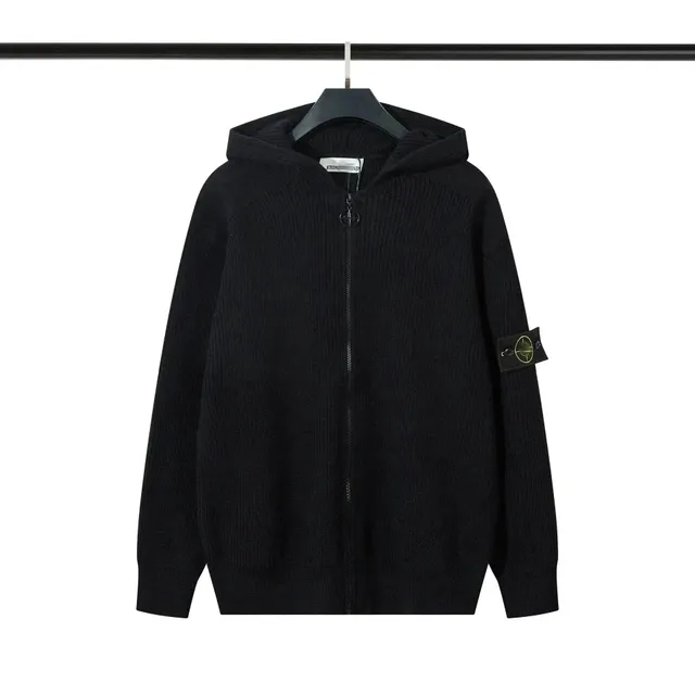 Stone Island Zip-Up Hooded Sweater Black