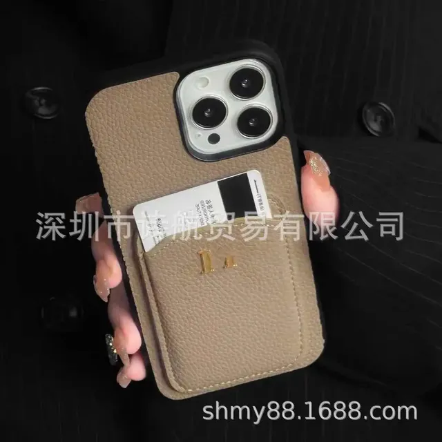 Hermès Phone Case with Card Holder Textured Leather