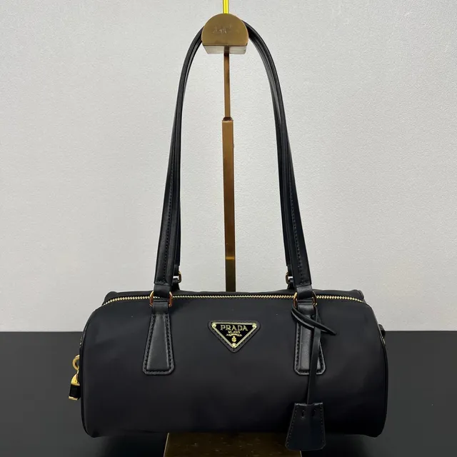 Prada Barrel Bag Nylon with Gold Hardware