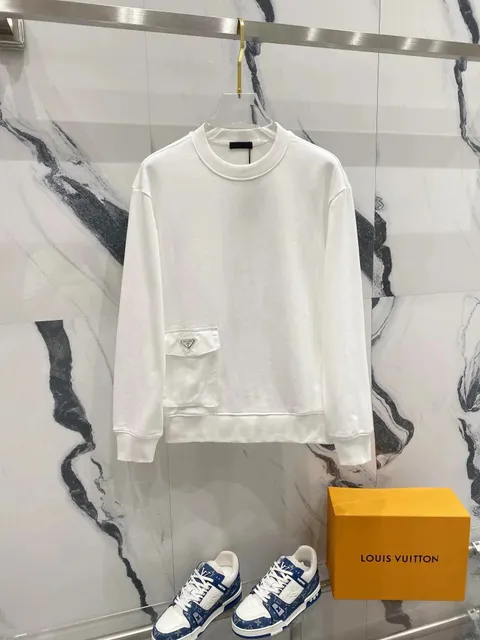 Prada Crewneck Sweatshirt with Triangle Logo Pocket