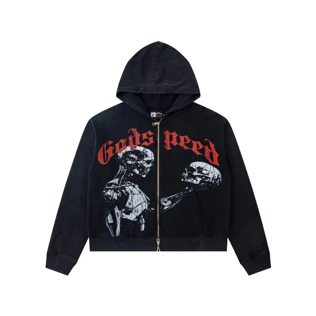Zip-Up Hoodie Cyborg Skull Graphic