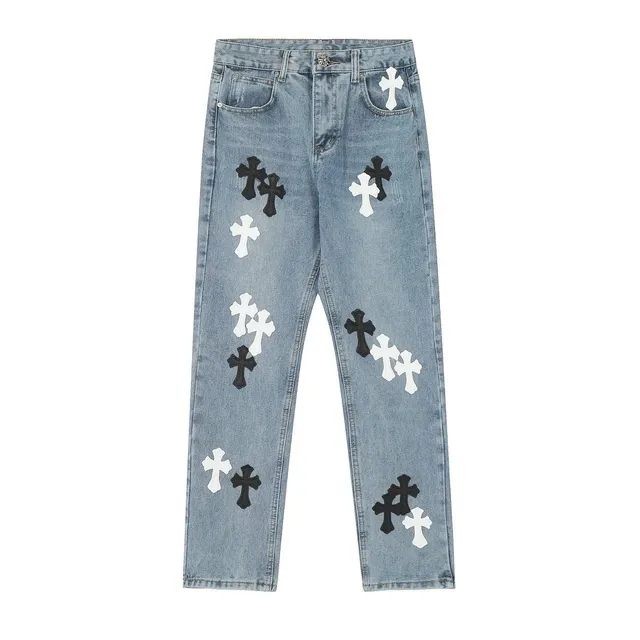 Chrome Hearts Cross Patch Jeans Embroidered Crosses