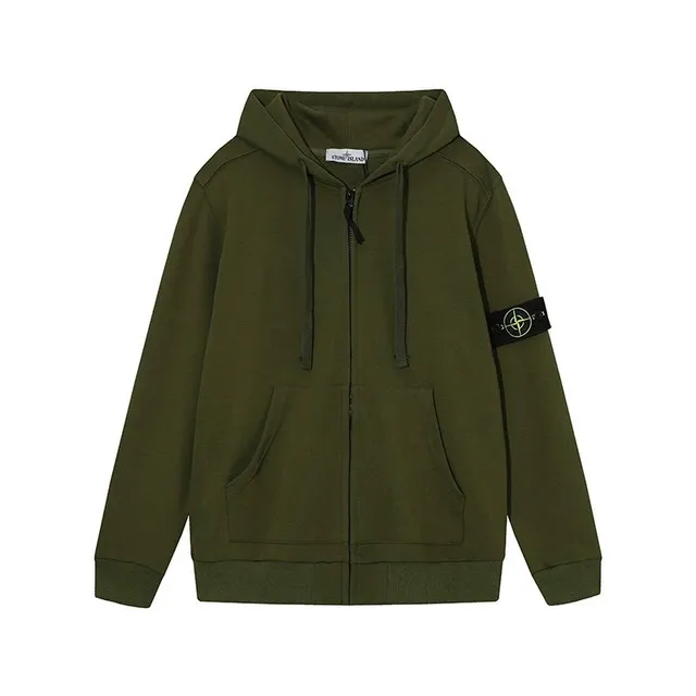 Stone Island Zip-Up Hoodie Olive Green