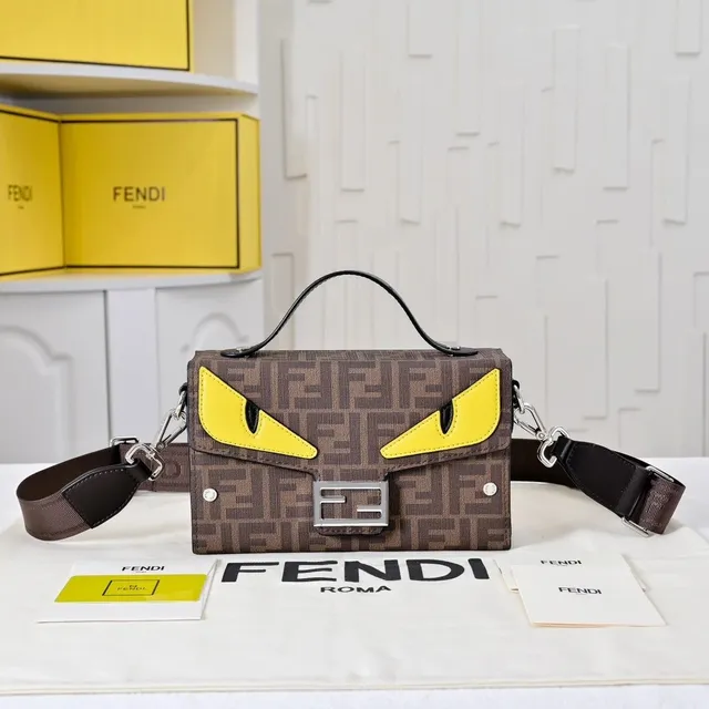 Fendi Monster Bag Brown FF Canvas with Yellow Eyes