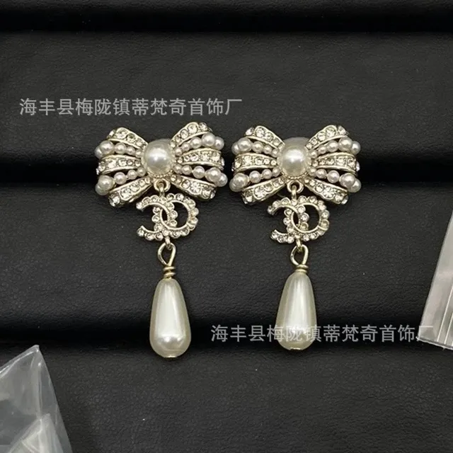 Chanel Bow Pearl Earrings Crystal and Pearl