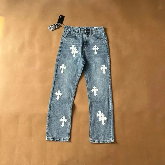 Chrome Hearts Cross Patch Jeans White Cross Embroidery