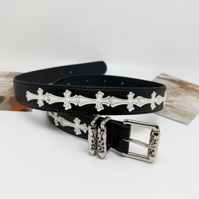 Chrome Hearts Cross Belt White Cross Embroidery