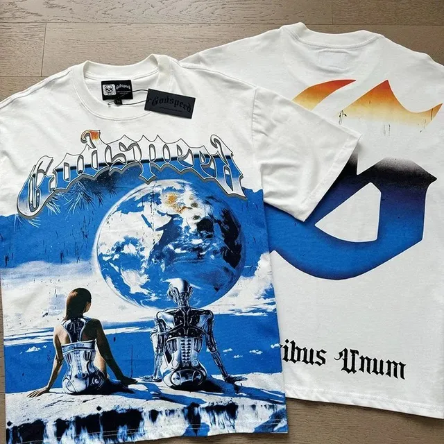 Godspeed Graphic Tee Earth and Robot Print