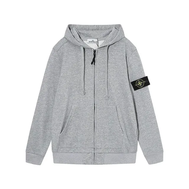 Stone Island Zip-Up Hoodie Heather Grey